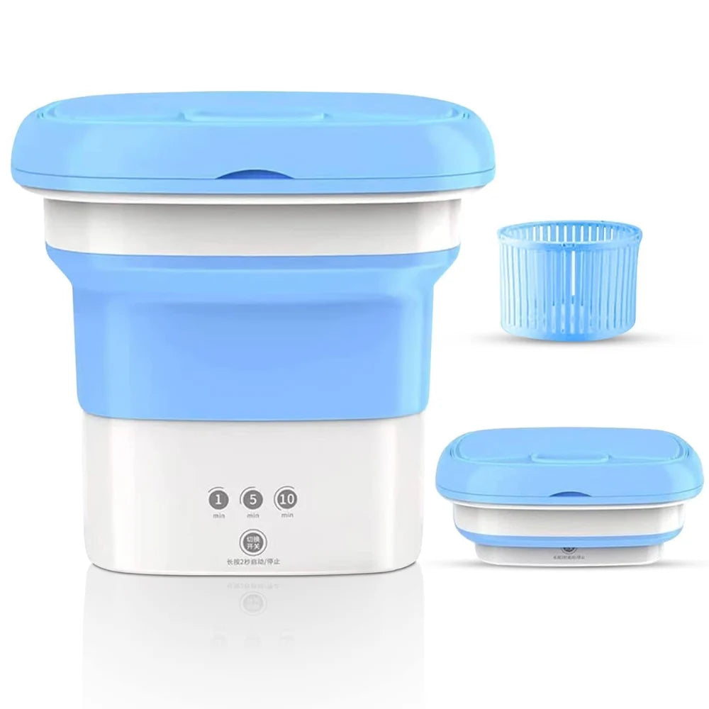 Portable Foldable Mini Washing Machine with Spin Basket | USB Powered Ultrasonic Laundry Washer