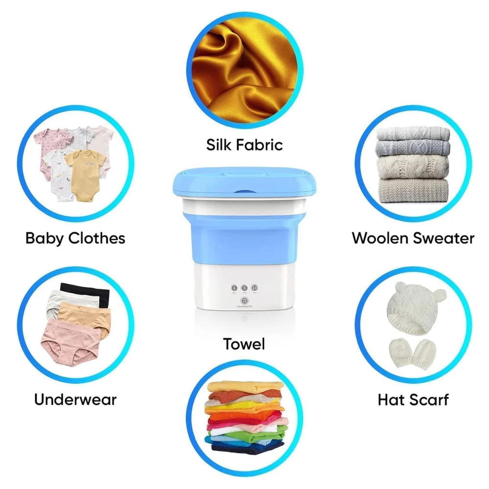 Portable Foldable Mini Washing Machine with Spin Basket | USB Powered Ultrasonic Laundry Washer
