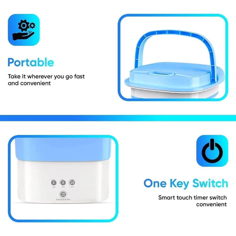 Portable Foldable Mini Washing Machine with Spin Basket | USB Powered Ultrasonic Laundry Washer