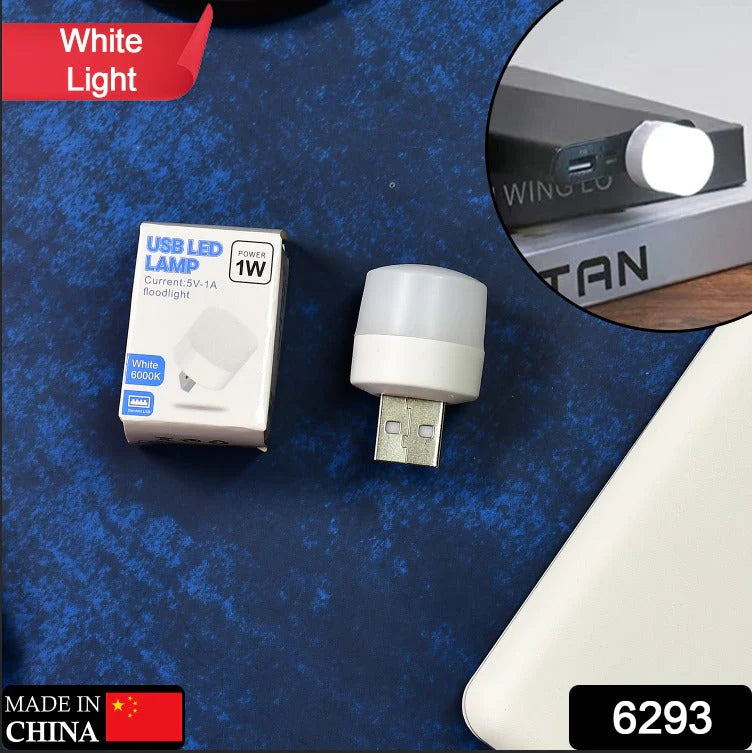 USB LED lamp with white light, compact design, packaging, shown plugged into a device