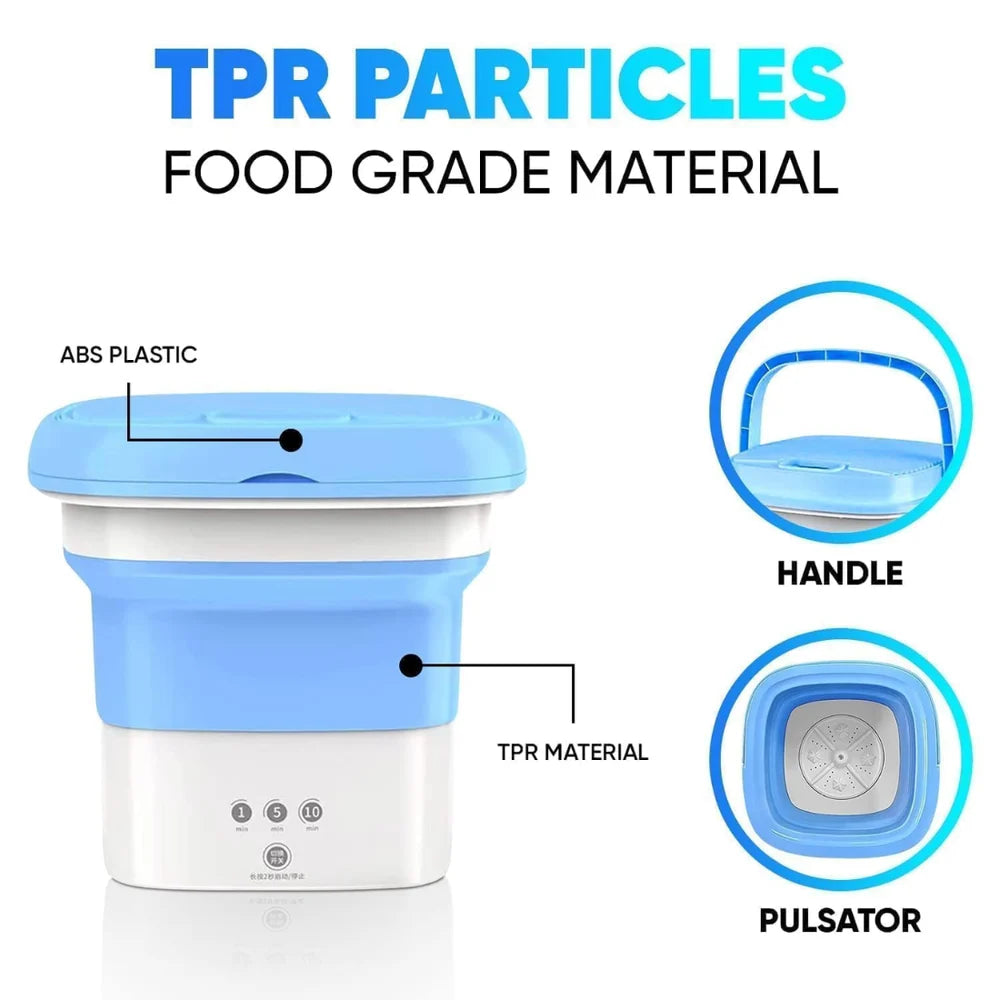 Portable Foldable Mini Washing Machine with Spin Basket | USB Powered Ultrasonic Laundry Washer