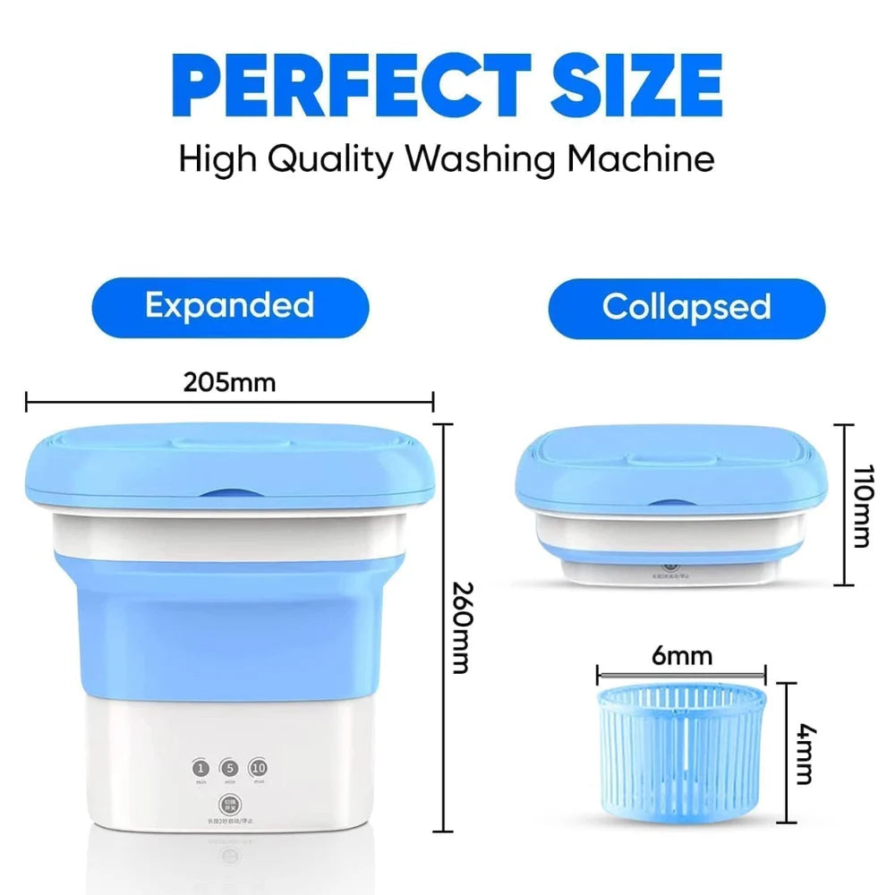 Portable Foldable Mini Washing Machine with Spin Basket | USB Powered Ultrasonic Laundry Washer