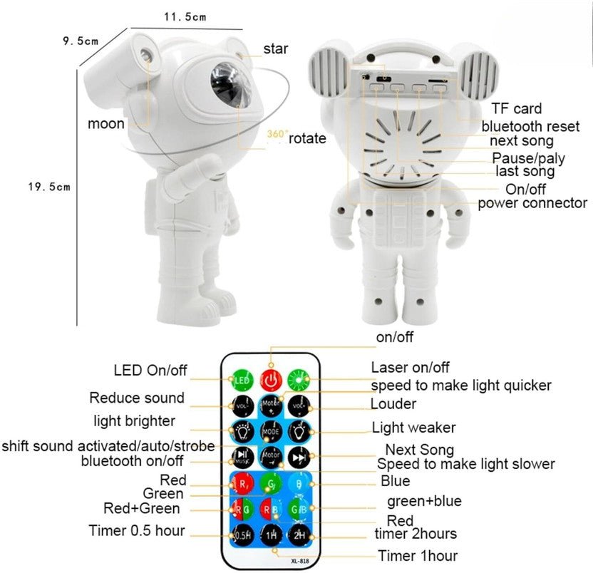 Celestor Astronaut Galaxy Projector Bluetooth Speaker Night Light - Celestor