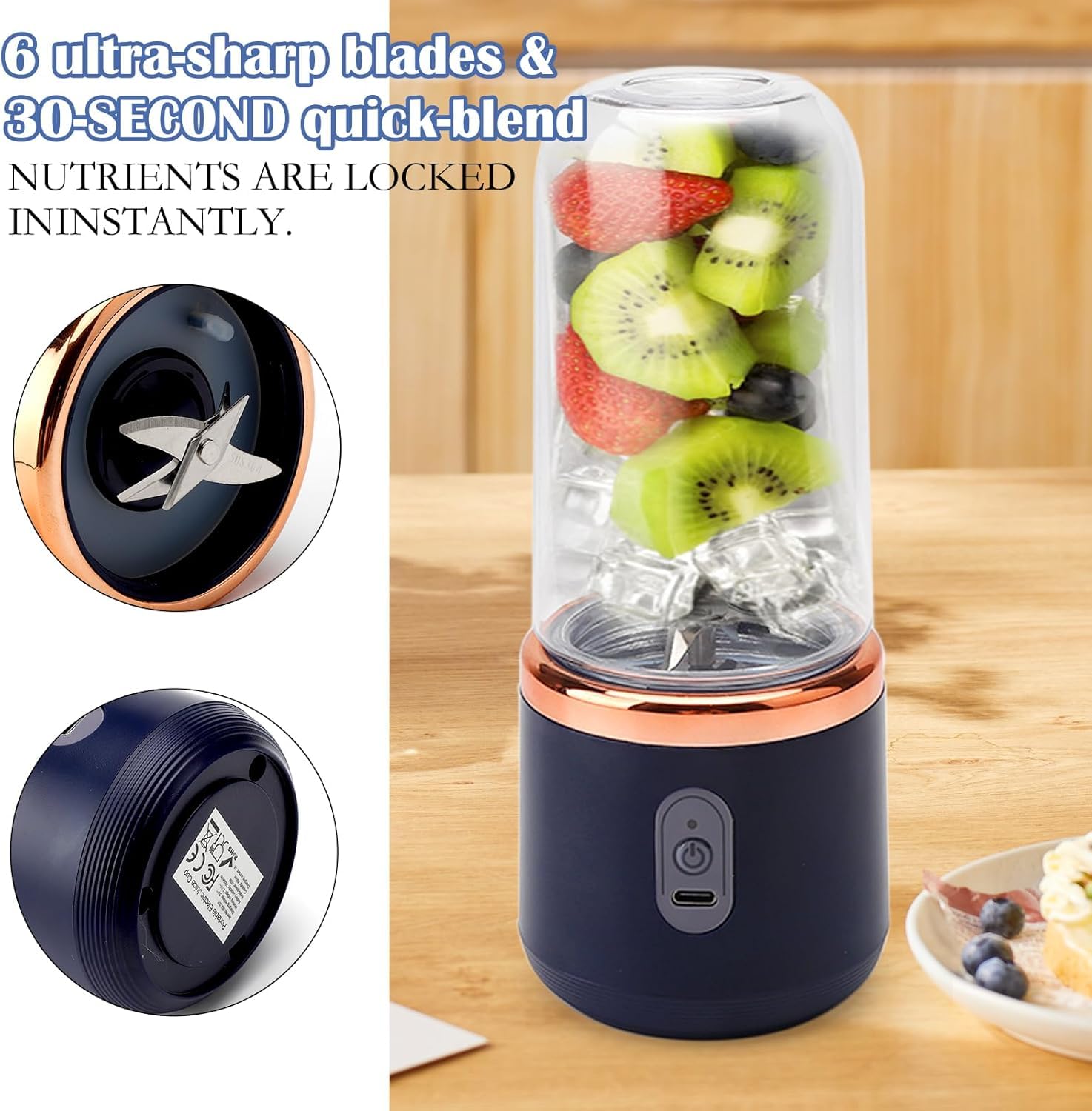 Celestor Portable Smoothie Blender USB Rechargeable 6 - Blade - Celestor