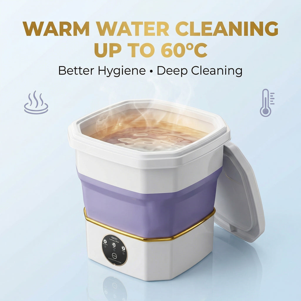 Collapsible electric cleaning device with steam, 60°C warm water for deep cleaning and hygiene.