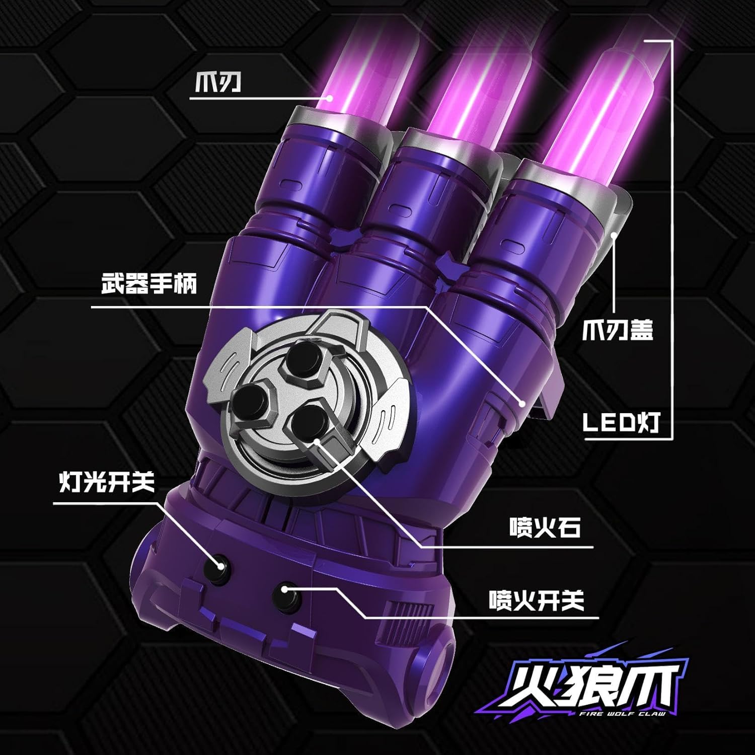 Fire Wolf Cyber Claw | Retractable RGB Gauntlet with Spark Engine