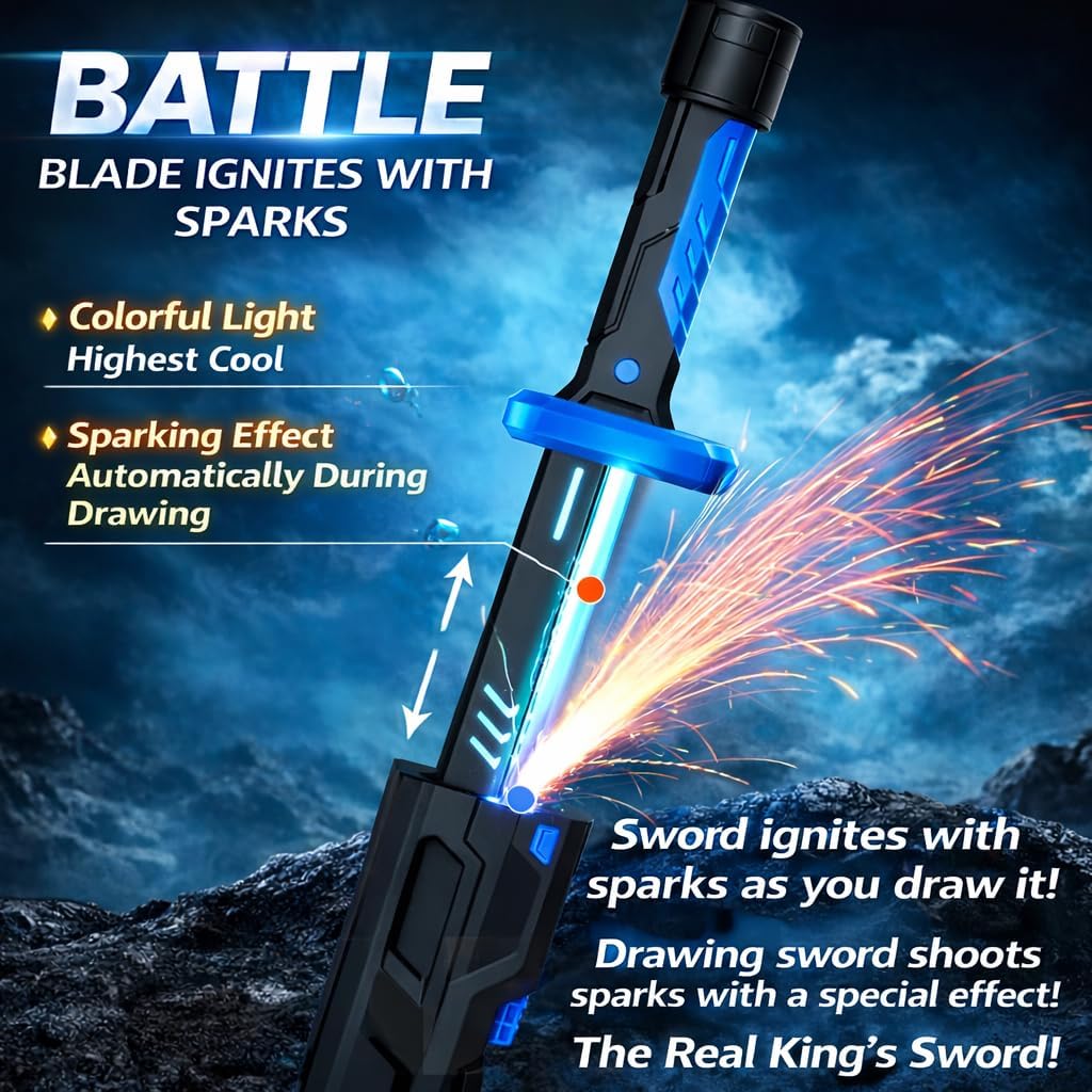 Celestor RGB LED Light-Up Battle Sword Toy with Spark Drawing Effect, Type-C Rechargeable Futuristic Warrior Sword for Kids Roleplay & Cosplay