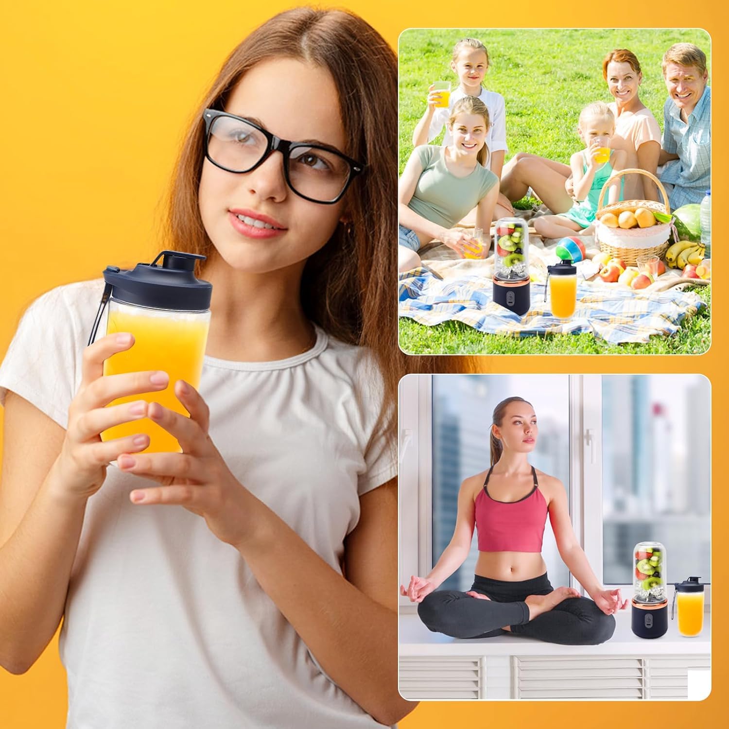 Portable Blender Electric Juicers Fruit Mixers USB Rechargeable Smoothie Mini Personal Juicer 6 Blades 3Gears With 1800 Mah Rechargeable Battery-Smoothie Blender