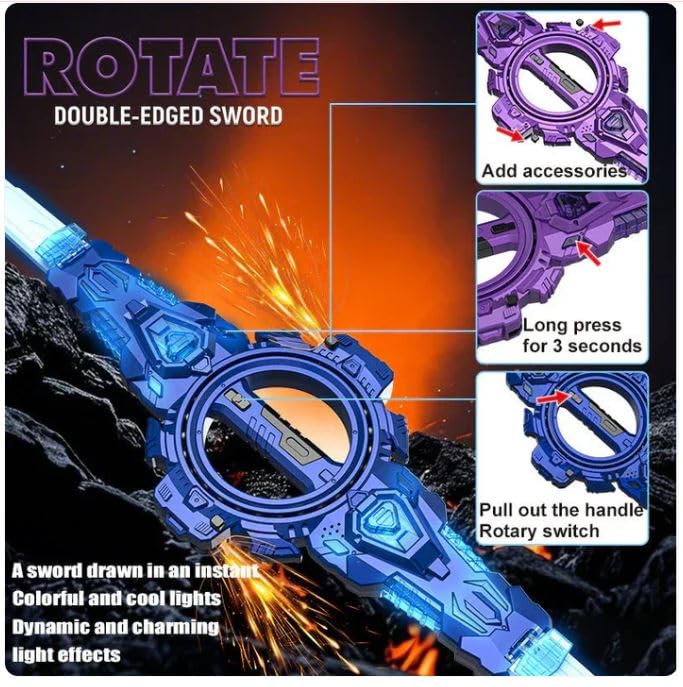 Celestor Double-Edged RGB Lightsaber Toy with Rotating Handle & Glowing LED Blades for Kids Roleplay and Sci-Fi Action Play