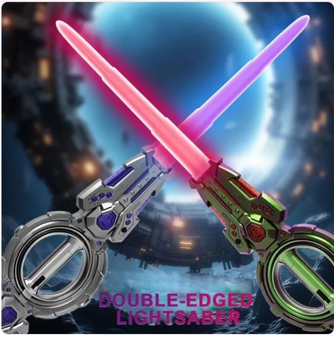 Celestor Double-Edged RGB Lightsaber Toy with Rotating Handle & Glowing LED Blades for Kids Roleplay and Sci-Fi Action Play