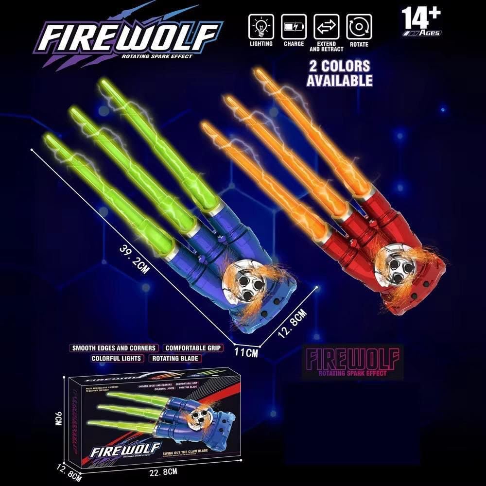 Fire Wolf Cyber Claw | Retractable RGB Gauntlet with Spark Engine