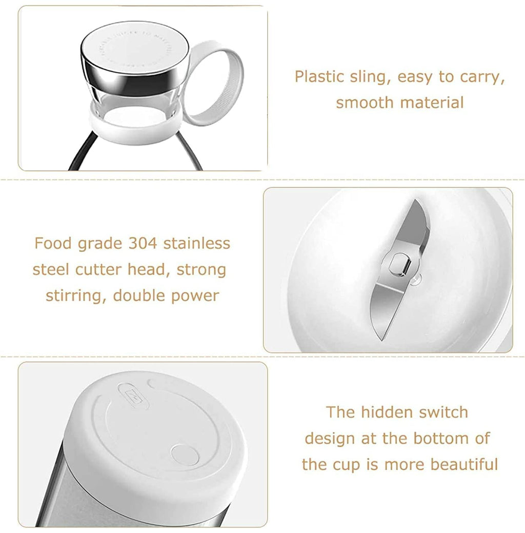 Portable 6-Blade USB Rechargeable Juicer Blender Mixer, Smoothie Maker with Built-In Bottle, Personal Fruit Juice Machine & Protein Shake Mixer for Home, Travel & Gym