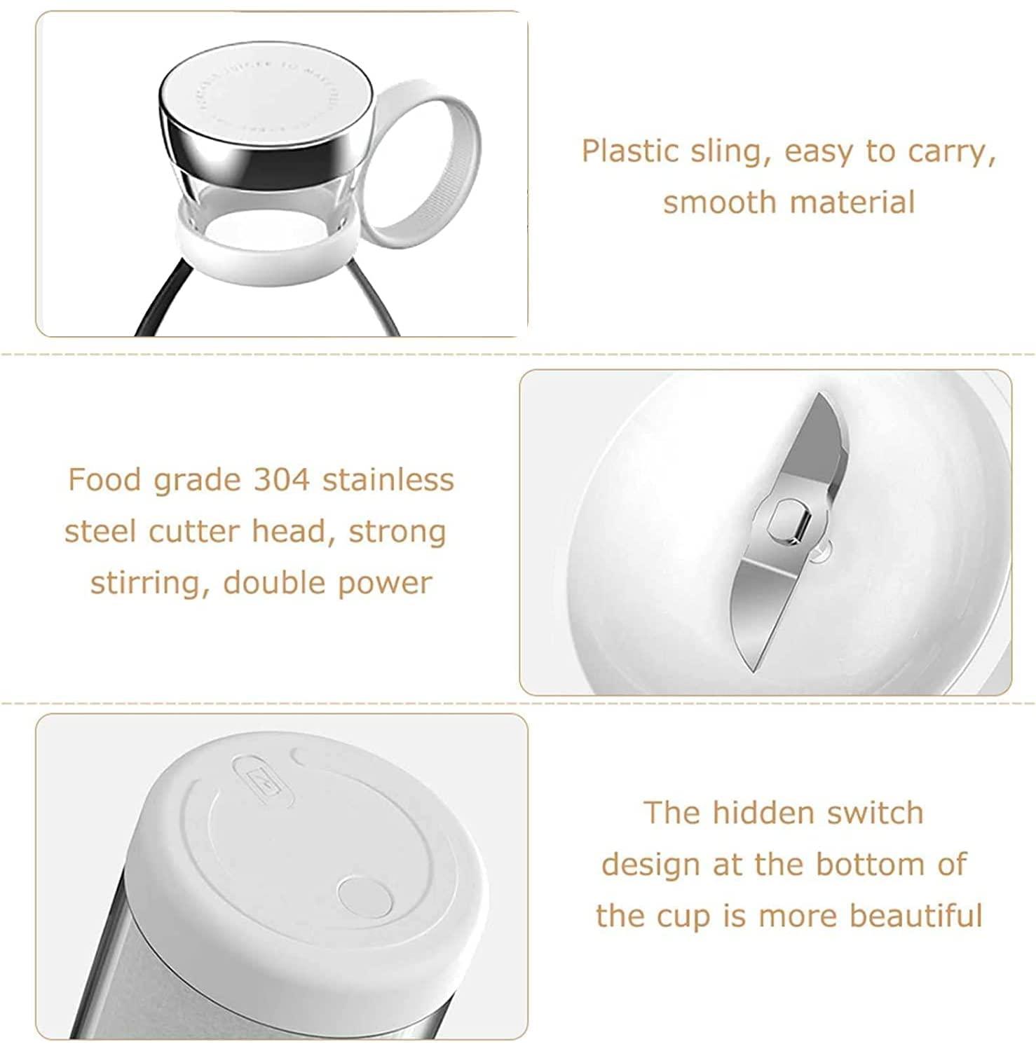 Portable 6-Blade USB Rechargeable Juicer Blender Mixer, Smoothie Maker with Built-In Bottle, Personal Fruit Juice Machine & Protein Shake Mixer for Home, Travel & Gym