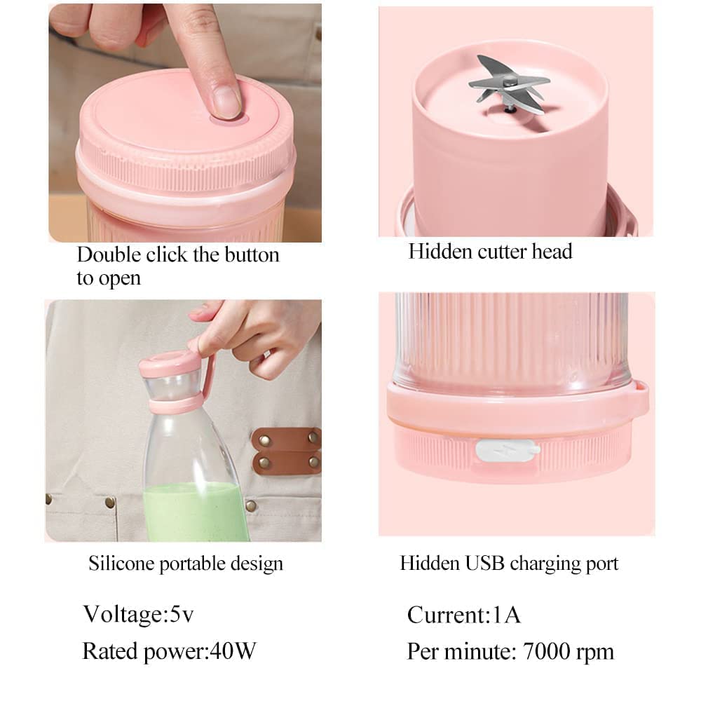 Portable 6-Blade USB Rechargeable Juicer Blender Mixer, Smoothie Maker with Built-In Bottle, Personal Fruit Juice Machine & Protein Shake Mixer for Home, Travel & Gym