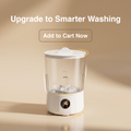 Compact smart mini washing machine with digital display on neutral background